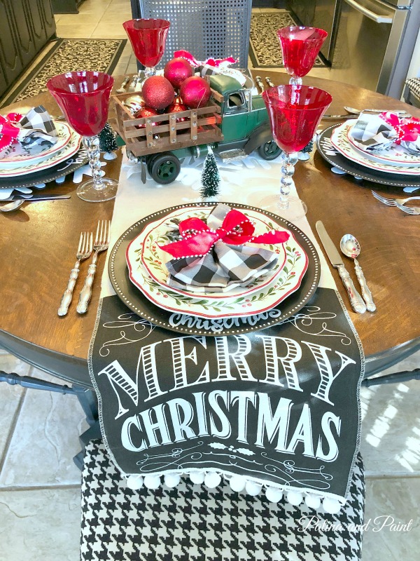 black, white and red Christmas kitchen