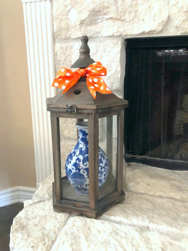 Lantern, blue and white vase