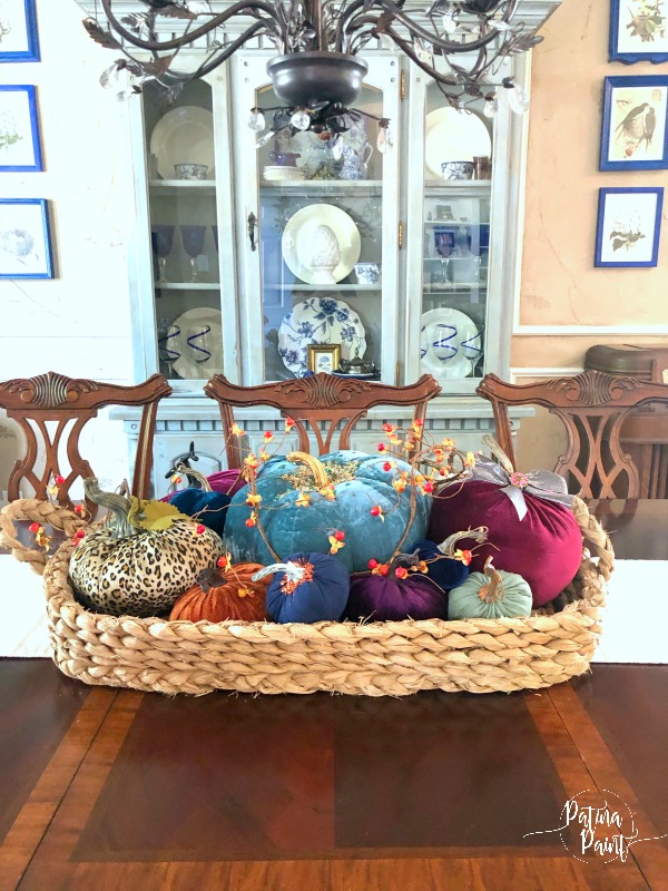 Magnolia basket and velvet pumpkins