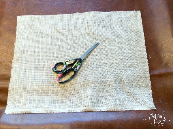 Burlap material, scissors
