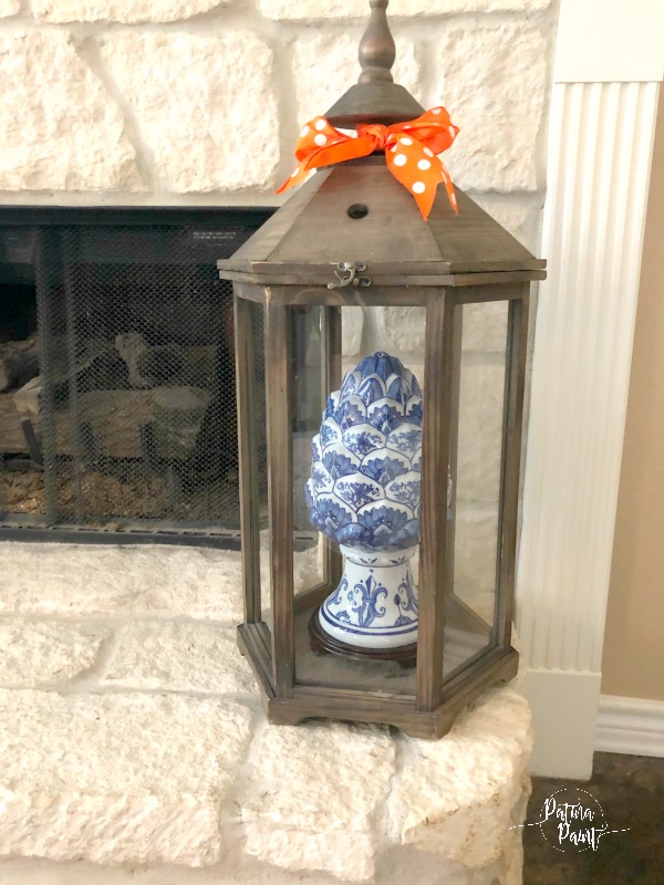 lanter, blue an white decor