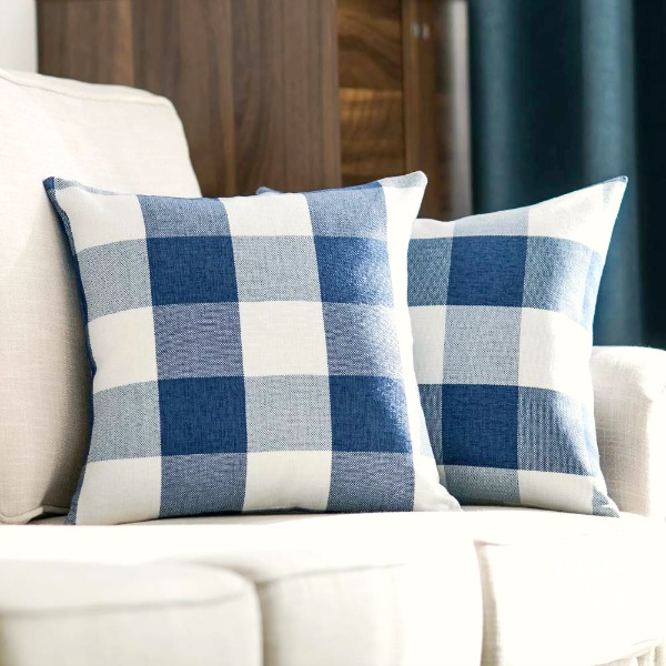 navy and white buffalo check pillow covers