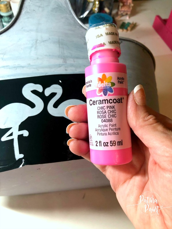 pink paint, flamingo stencil