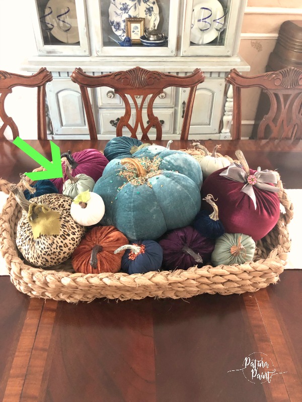 velvet pumpkins, basket