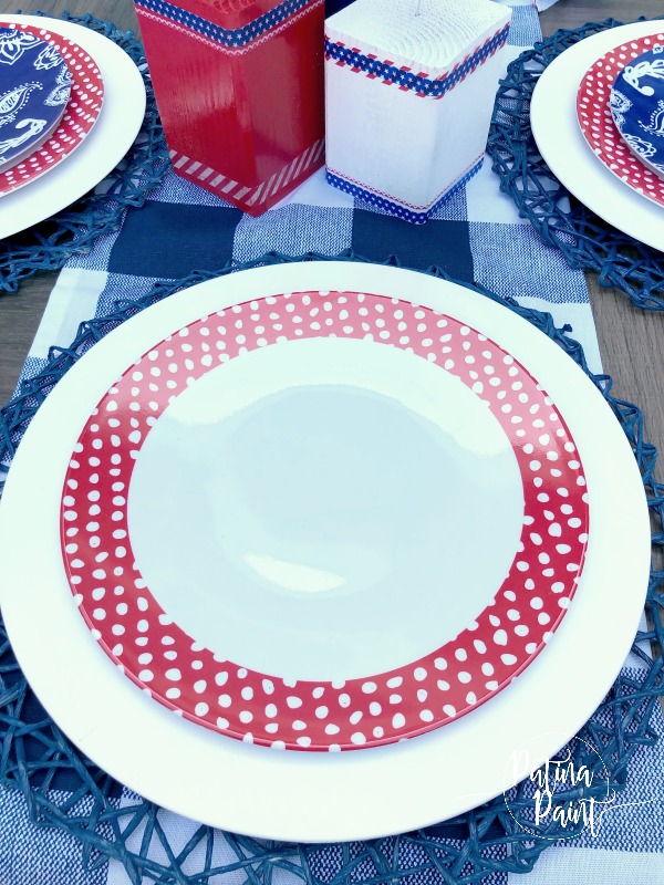 white charger and red plate