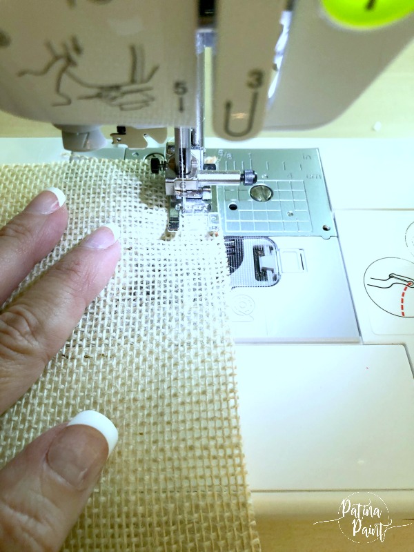 sewing machine, burlap material