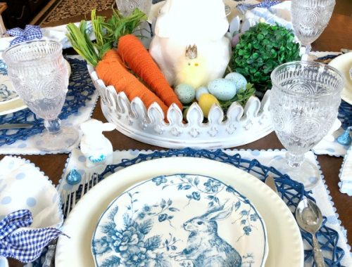 blue and white bunny plate