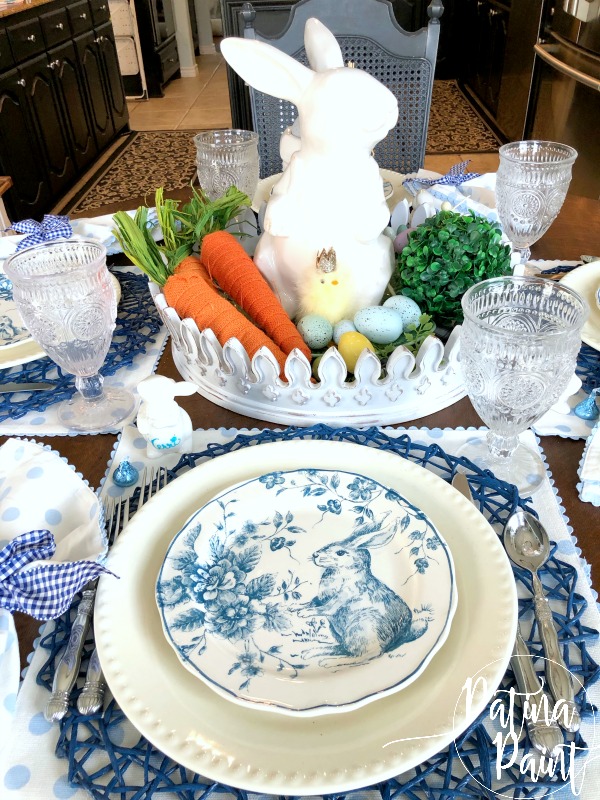 blue and white bunny plate