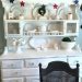 red white and blue banner, white kitchen hutch